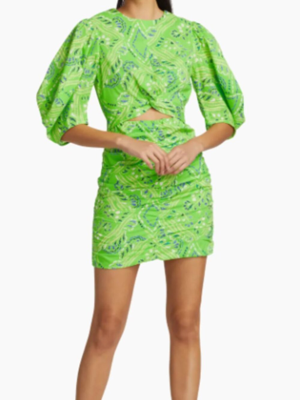 Rhode Isla Ruched Cotton Cut Out Mini Dress Size 2 Printed Ruffle